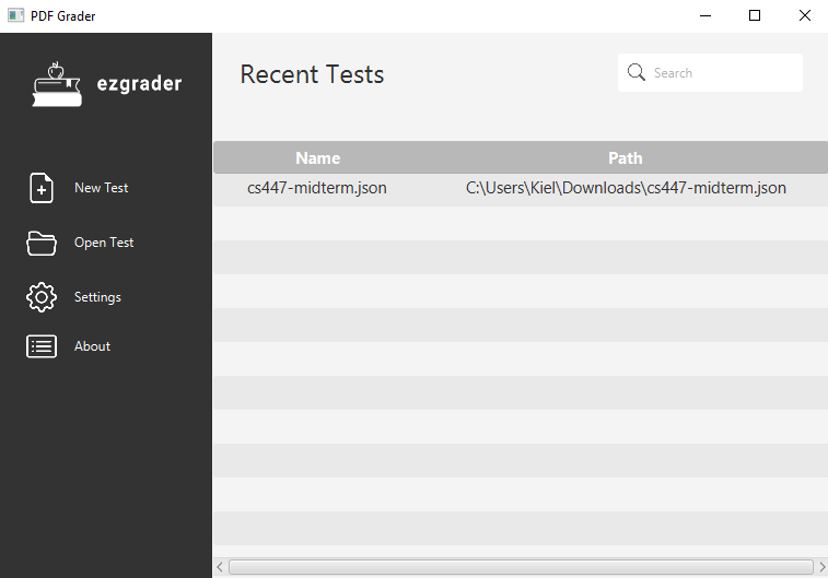 Home screen for Test Grader app